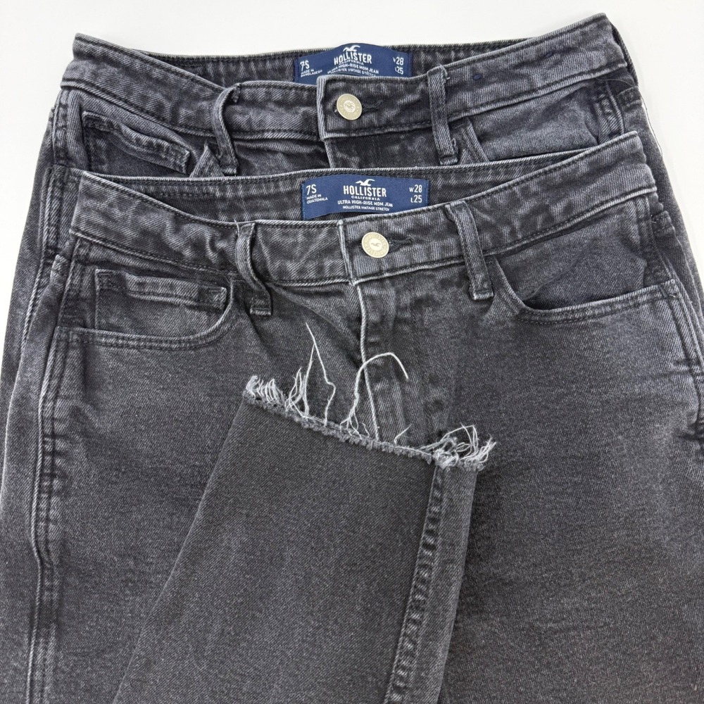 Hollister Ultra High-Rise Mom Jean Lot of 2 Washed Black Raw Hem Womens 28x25
